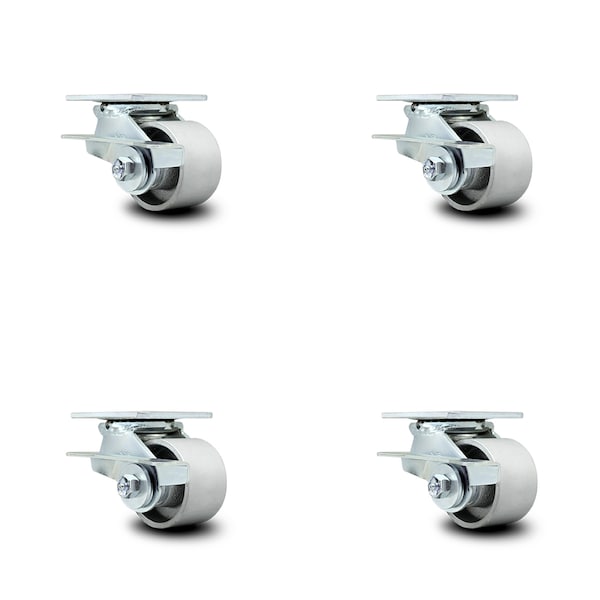 3.25 Inch Semi Steel Caster Set with Ball Bearings and Brake/Swivel Lock SCC